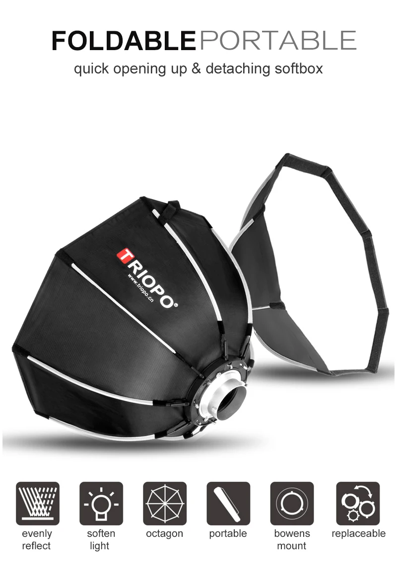 Description Picture 3 of itemTriopo 65cm Photo Bowens Mount Softbox w/ Honeycomb Grid Portable Outdoor Octagon Umbrella Soft Box for Video Studio Godox