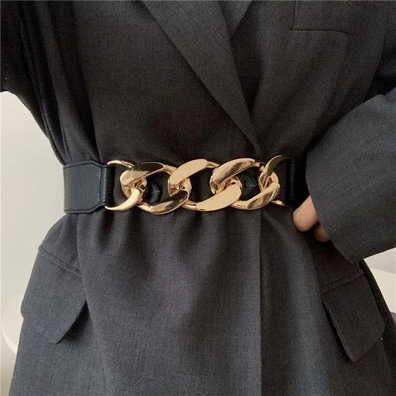 

New Ladies Coat Dress Belt Waist Fashion Chain Belt Elastic Metal Waist Belts for Women