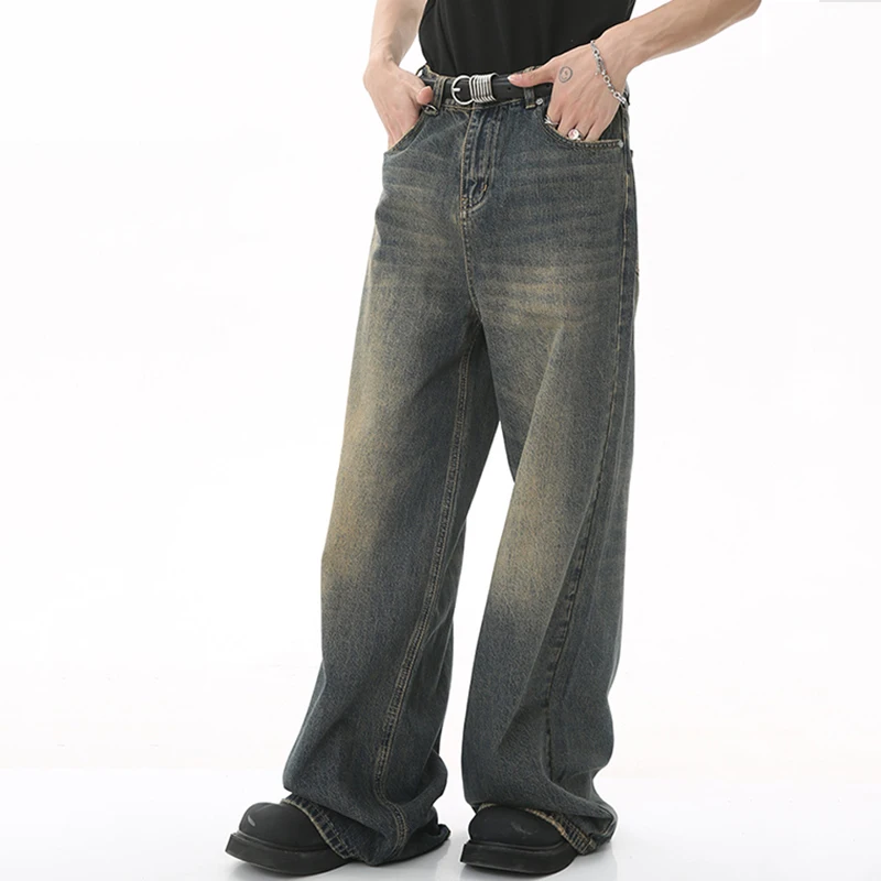 IEFB Summer Men's Denim Pants Old Blue Washed Male Jeans Straight Casual Menwear Loose Wide Leg Trousers New Fashion 9C354 3