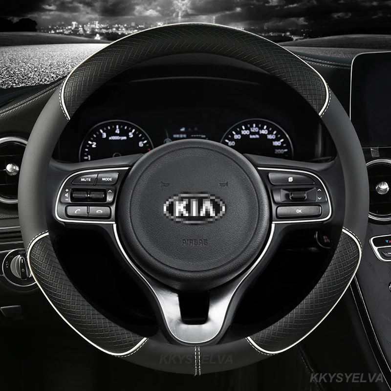 Car Steering Wheel Cover Pu Leather 38cm For Kia Rio 2 3 4 X Line Kombi Sedan K2 K3 K4 K5 KX1 KX3 KX5 Sportage Auto Accessories
