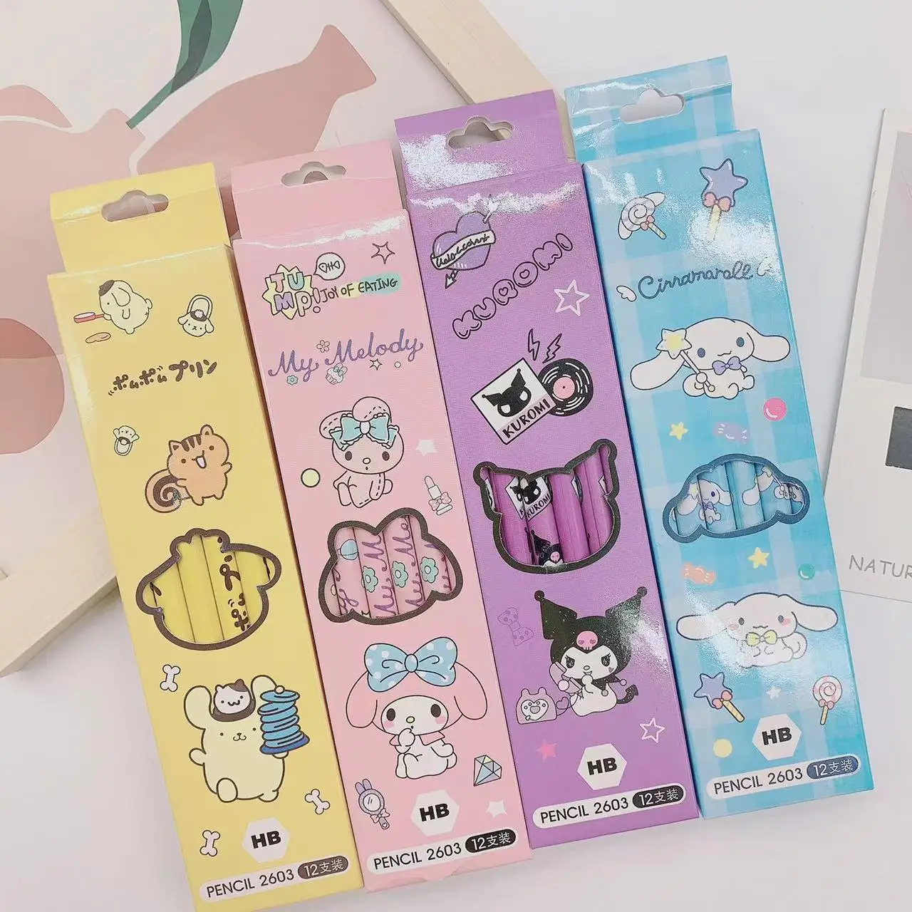 Writing stationery eraser pencil drawing pencils 48pcs Sanrio wooden pencil Kawaii Melody Kuromi Cinnamoroll pencil kids painting writing school supplies stationery