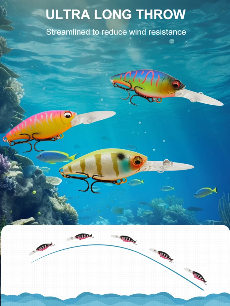 ESFISHING 전문 플로팅 하드 미끼 럭키 프린스 플러스 52mm 72mm 다이브 1.2m 워블러 파이크 낚시 루어 태클