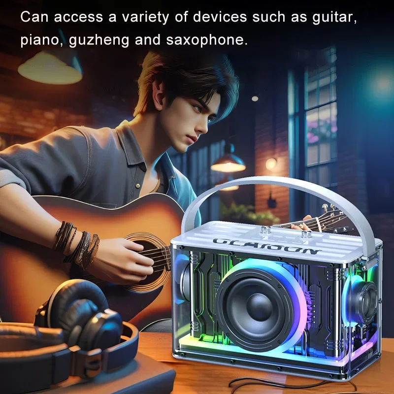 300 Peak Power Karaoke Bluetooth Speaker With Wireless Mic Transparent Mecha Style Portable Party Gaming Music Audio HIFI 4