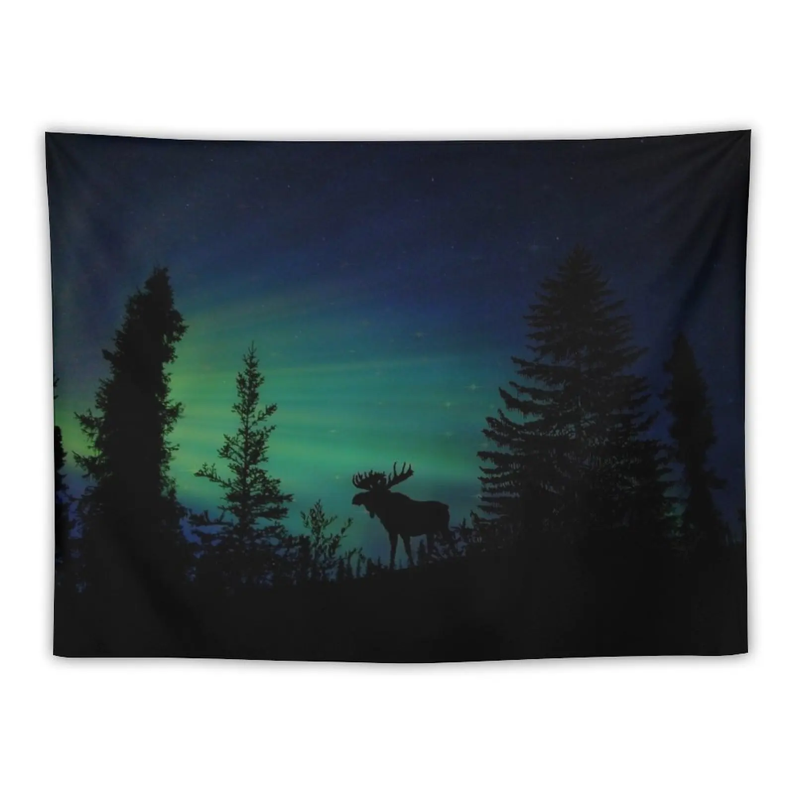 

Moose with Northern Lights Tapestry Room Decor Cute Wall Carpet Wall Decor