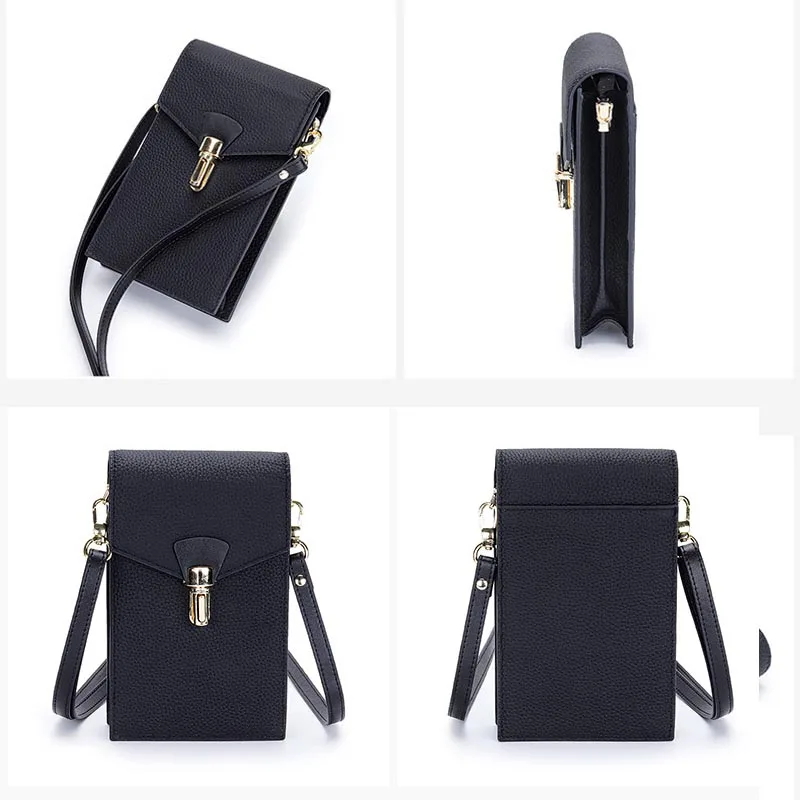 Button Hasp Adjustable Strap Drawstring Letter H leather mobile phone storage bag