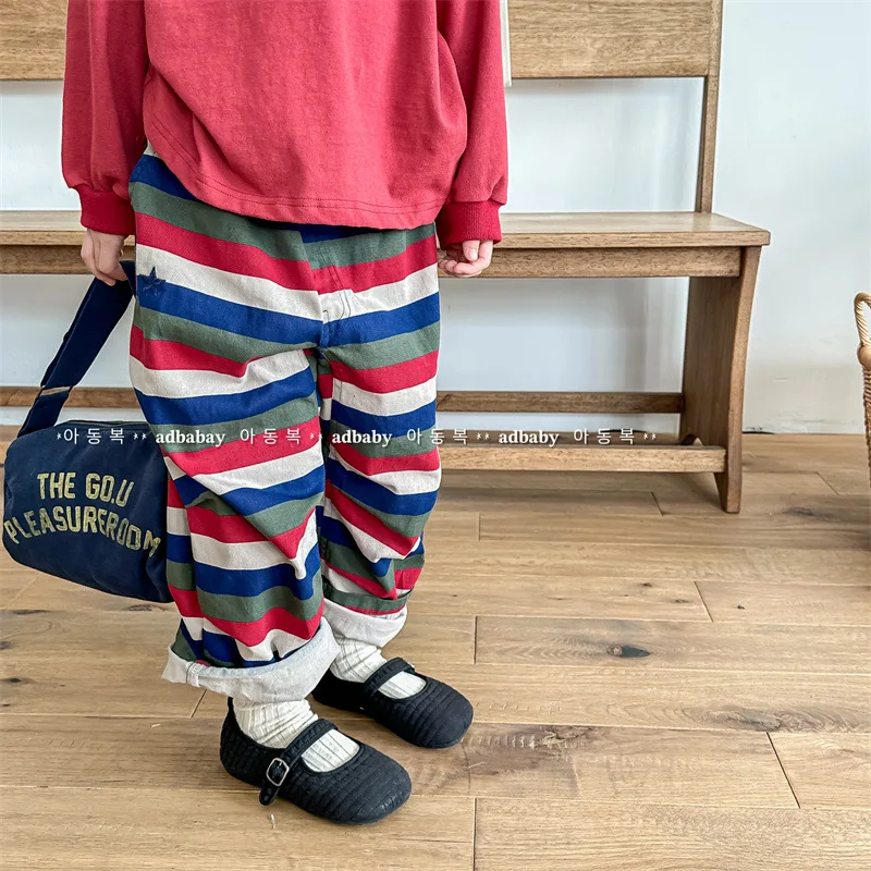 2025 Autumn New Children Loose Trousers Baby Girls Striped Casual Pants Cotton Fashion Toddler Boys Harem Pants Kids Clothes