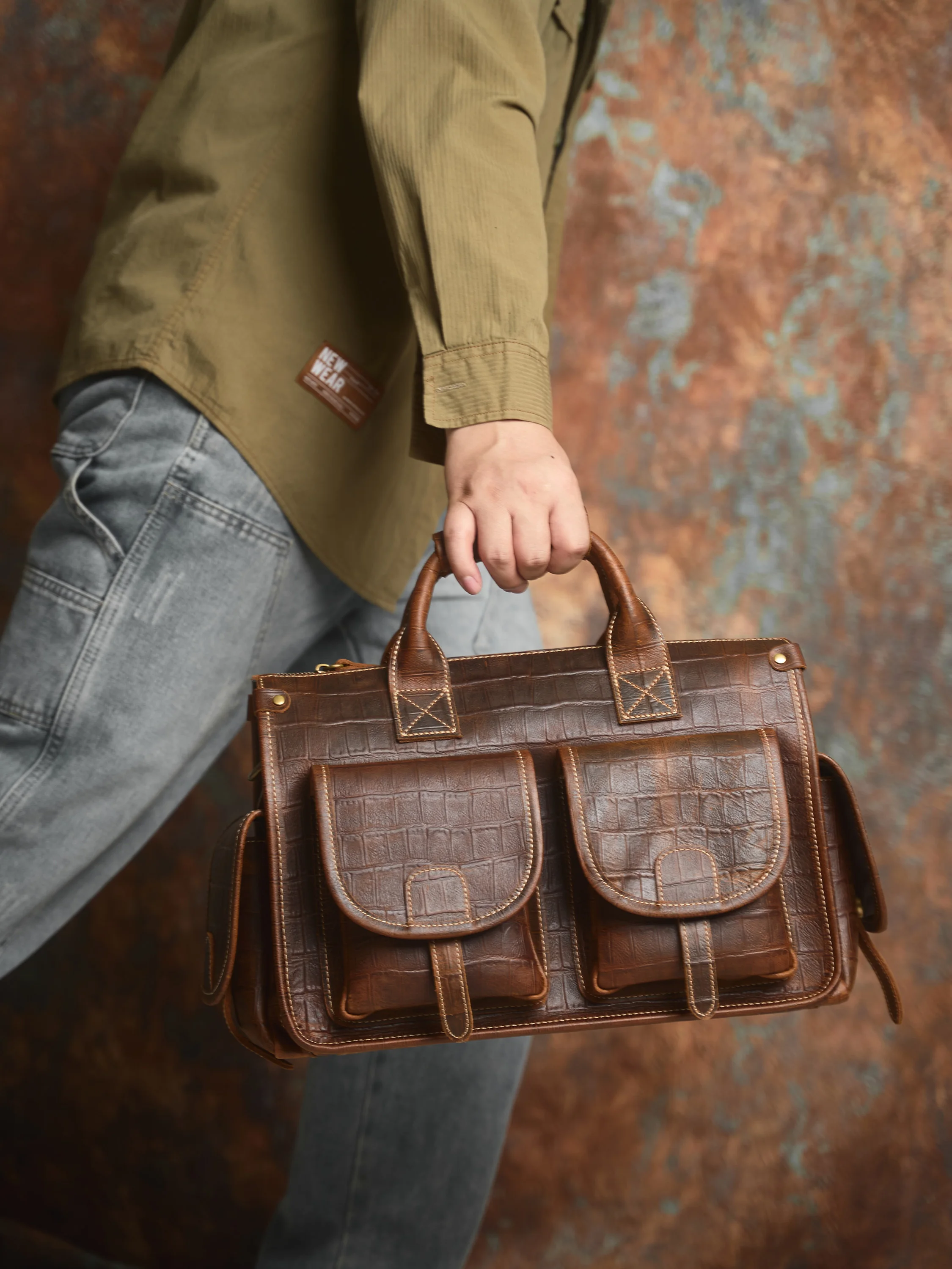 NASVA Herren Vintage Echtleder Aktentasche Umhängetasche Laptop Umhängetasche Crazy Horse Ledertasche Handtasche – Detail 5