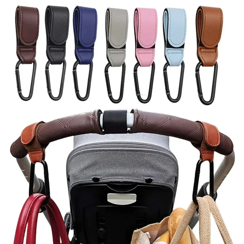 2Pcs Leather Cart Hooks Baby Stroller Hook PU Adjustable Pram Hook Organizer Diaper Bag Hanger Children Travel Accessories stroller hook