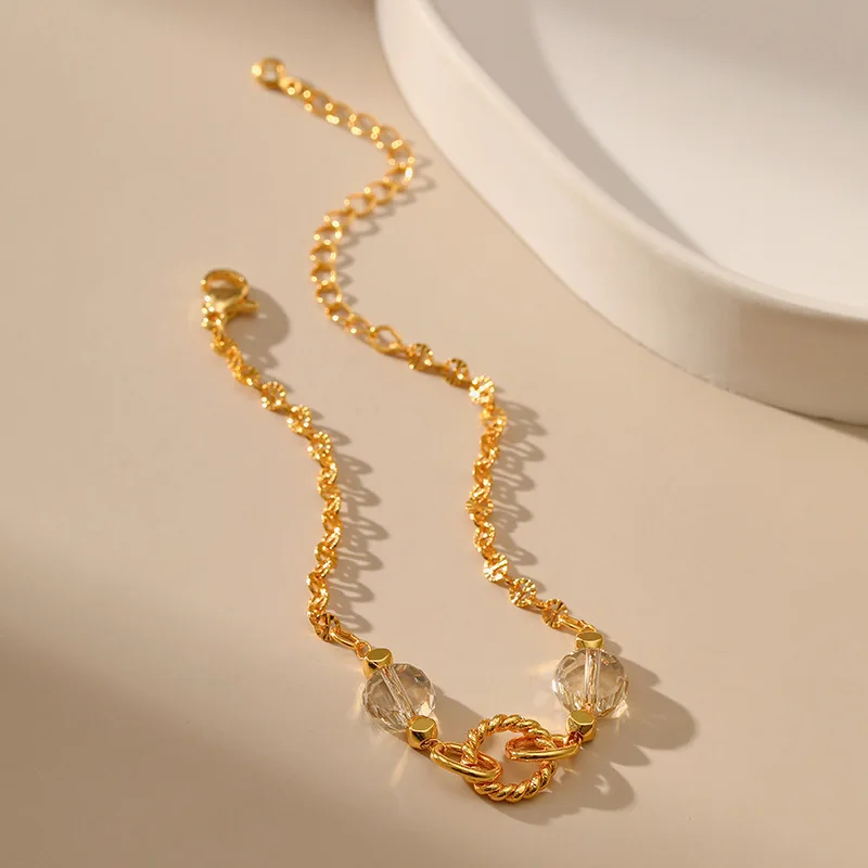 

18k Gold Plated Metal Circle Chain Bracelet For Women Transparent White Crystal Fashion Bracelets Summer Jewelry Accessories