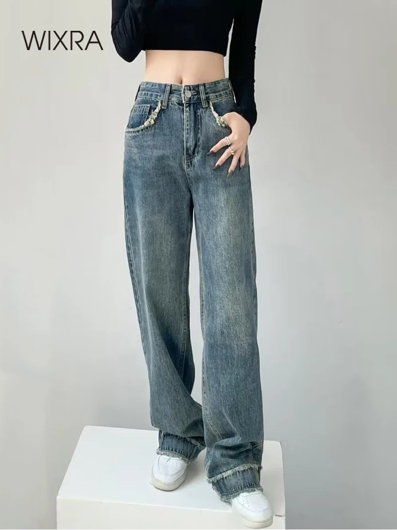 

Wixra Women Classic Vintage Denim Pants Ladies Casual Streetwear High Waist Basic Straight Pockets Jeans New