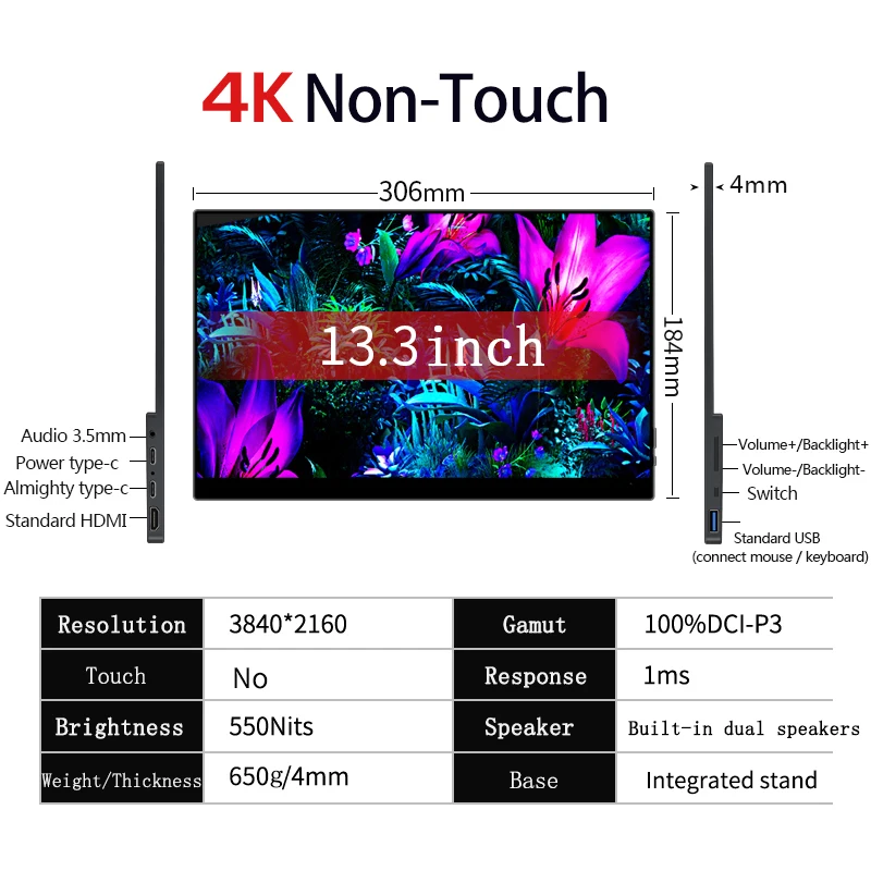 VCHANCE 13.3インチ AMOLED ポータブルモニター VCHANCE 13.3 インチ 4K OLED ポータブルモニター AMOLED 100