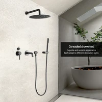 Bathroom Faucet Shower System Set 3-Function Shower Mixer Diverter Valve Gunmetal 8-16Inch Rainfall Head Shower Tap Wall Mounted 1