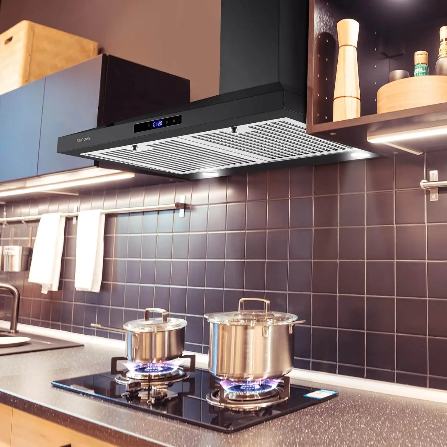 Range Hood Black,Wall Mounted Range Hood 30 inches,Black Kitchen Hoods with Touch Controls,Stainless Steel Range Hood in Black 4