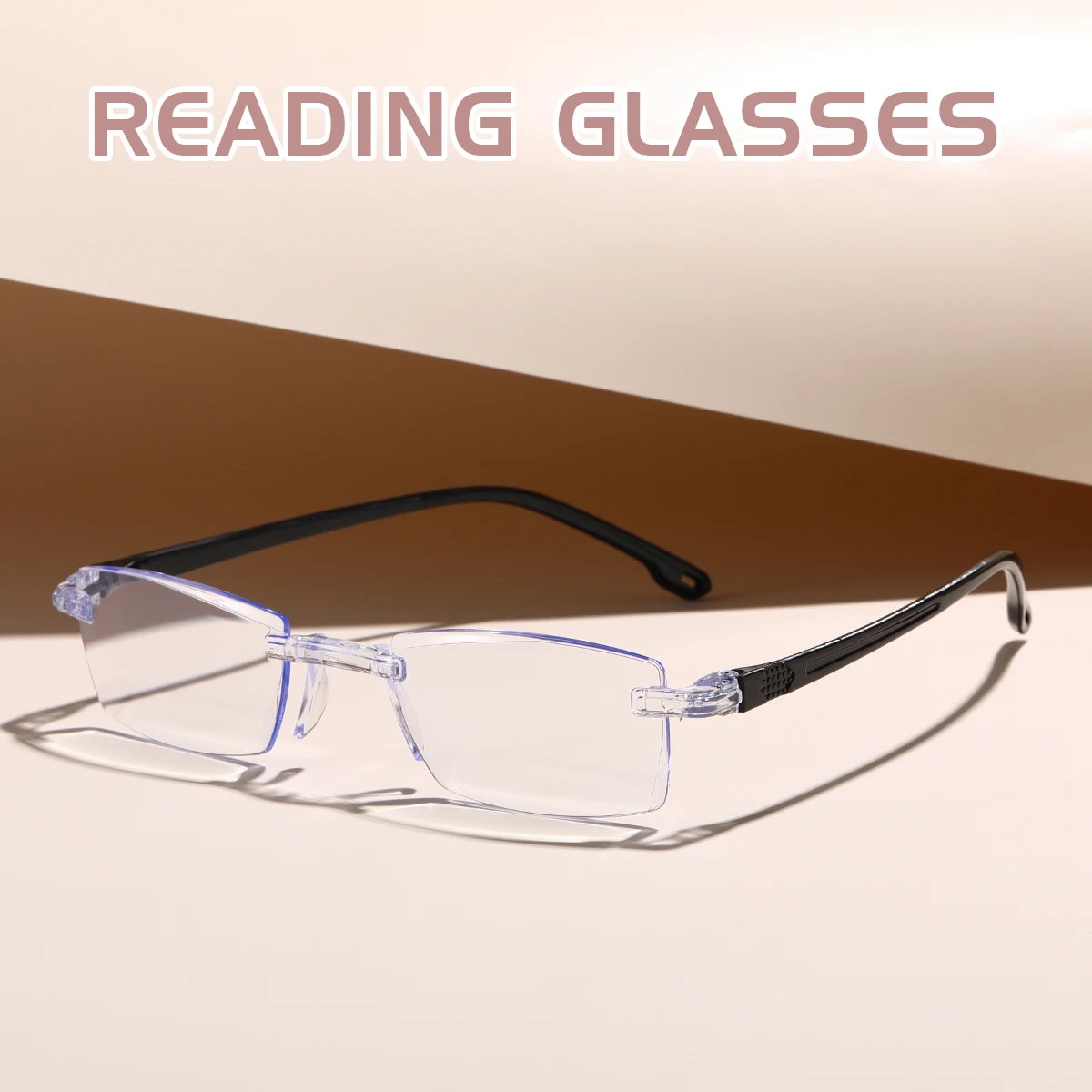 Vintage Style Rimless Reading Glasses - Rectangular Frame, Blue Light Blocking, Anti-Fatigue, Unisex, Lightweight