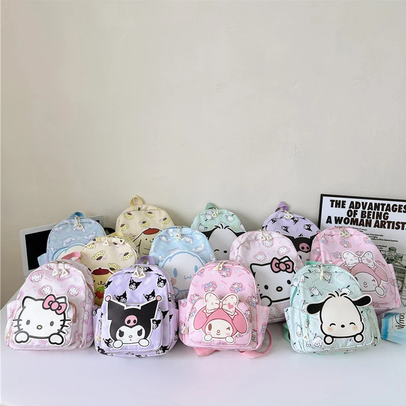 

Детский школьный ранец Sanrio, рюкзак из ткани Оксфорд с принтом Hello Kitty Kuromi Cinnamoroll для детских садов и девочек, школьные принадлежности