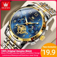 OLEVS-Montre-bracelet à quartz en acier inoxydable pour homme, chronographe, étanche, phase de lune, modules Shoous Fashion, nouveau, 2900 1