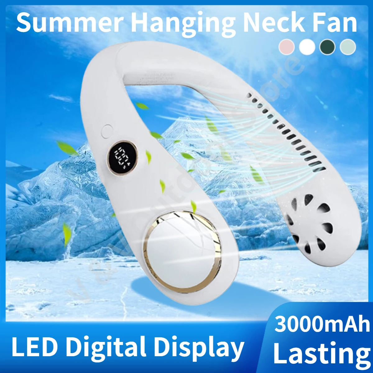 Ventilador de cuello colgante, aire acondicionado con pantalla Digital