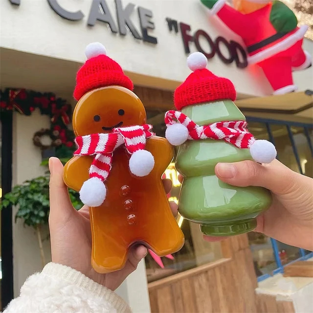 Cute Gingerbread Man Drinking Cup Portable Shaker Drink Bottle Christmas  Tree Cookie Packaging Boxes Milk Tea Water Bottle Gifts