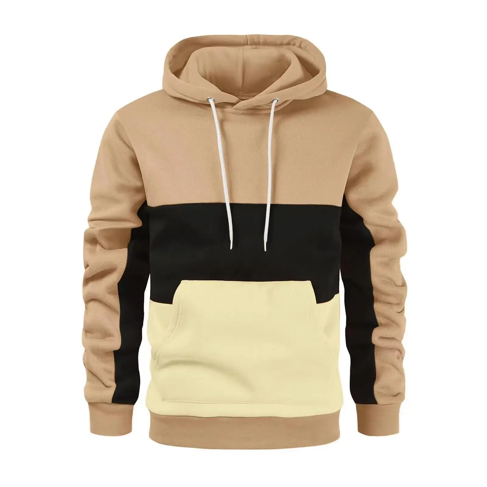 

2023 Men Patchwork Hooded Sweatshirt Autumn Winter Casual Loose Fleece Hoodies Male Hip Hop Long Sleeve Pockets Sports Pullovers