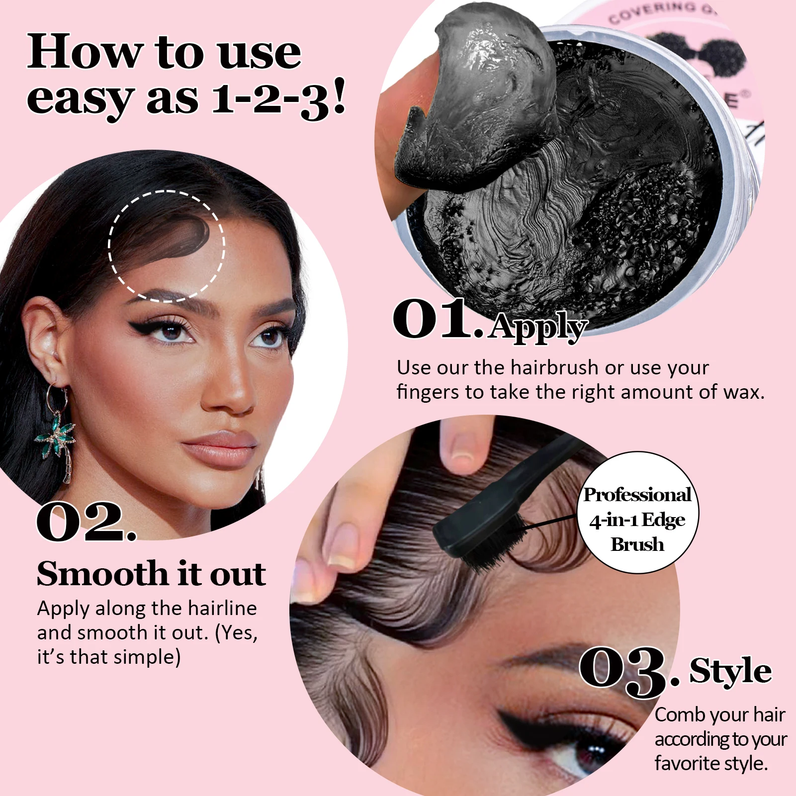 GOIPLE Edge Control Gel for Covering Gray Hair Filling In Thin Areas Black Styling Wax Strong Hold Broken Hair Finishing Pomade 3
