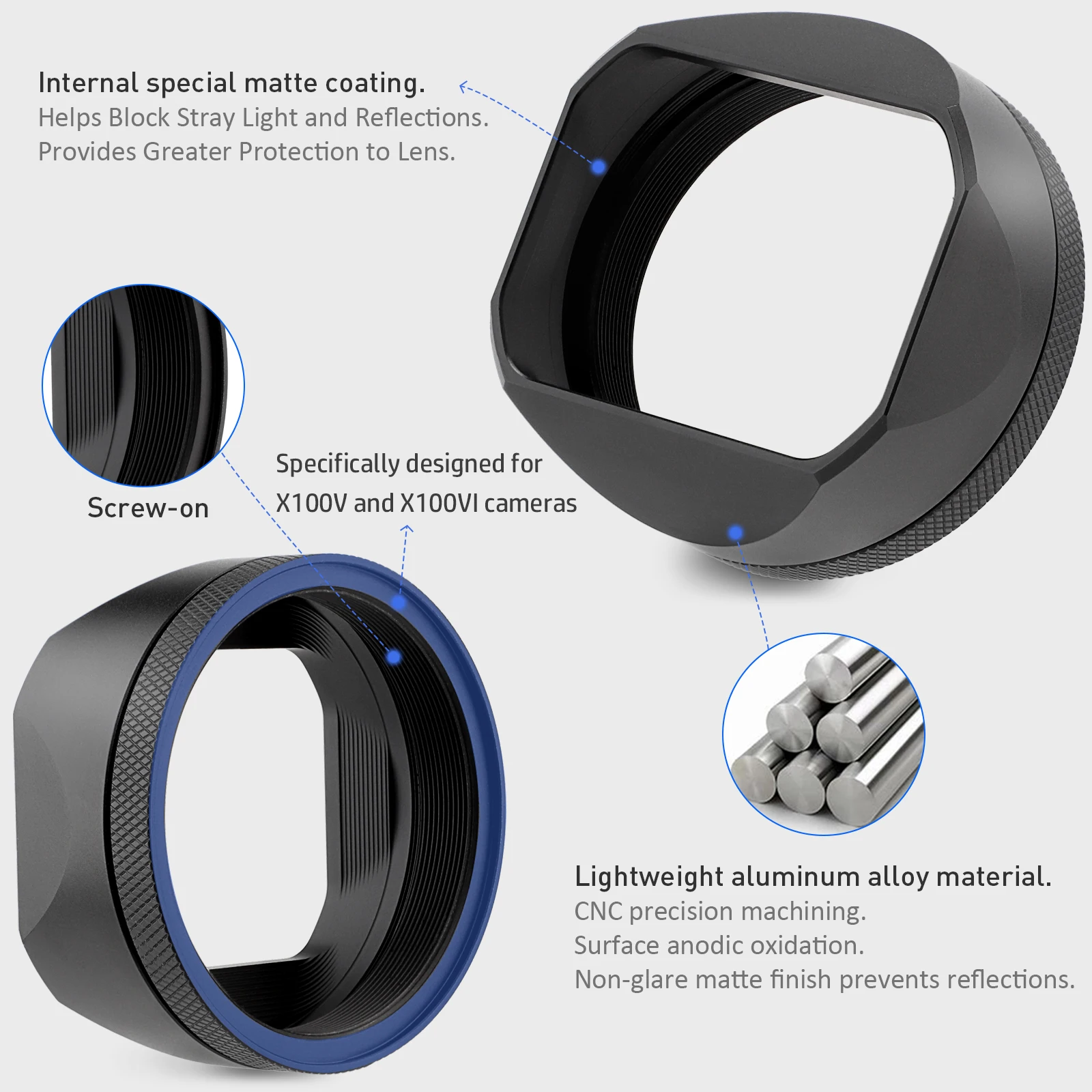 Haoge LH-X54B szögletes Fém objektív Motorházfedél vel 49mm Adapter Porond számára fujifilm Fudzsi X100VI X100V camer Sztrájktörő