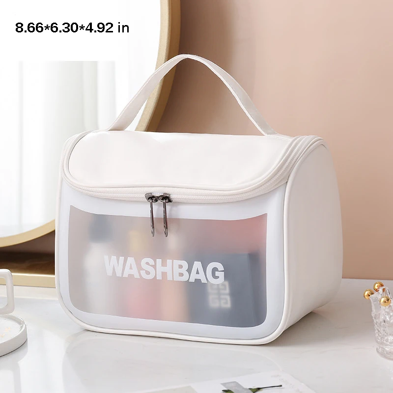 Translucent Waterproof Portable Toiletry and Makeup Bag with Handle - Large Capacity