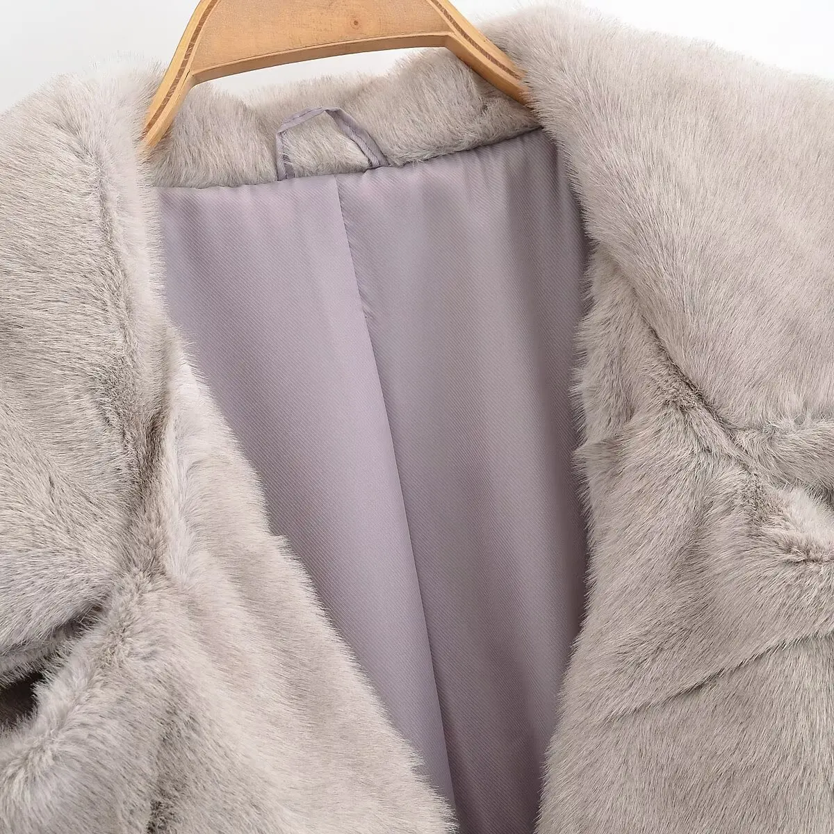HH Winter Damenmode Einfarbige Jacken mit Umlegekragen und Taschen, Langarm Einreihiger Kunstpelz Langer Mantel – Detail 6
