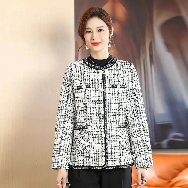 

Top-Grade Lattice Tweed Coat Women Autumn New Short Single-Breasted Korean Loose Long Sleeve Casual Jackets Female Overcoat 6XL