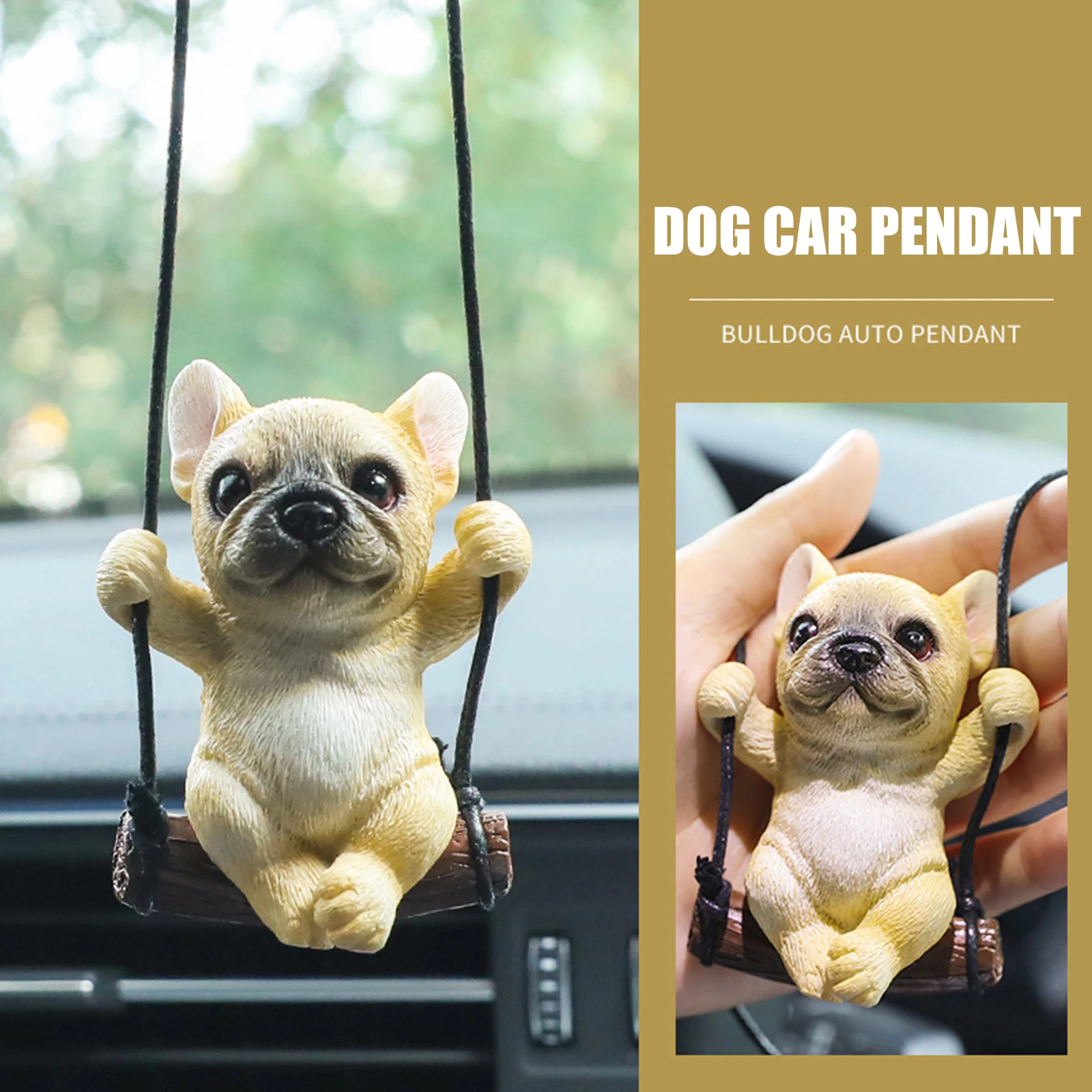 Bulldog Car Pendant Interior, Resin Animal Figurines Car Mirror