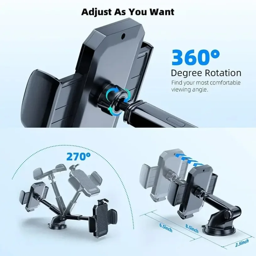 360° Rotate Universal Adjustable Sucker Car Phone Holder Windshield Car Dashboard Mobile Cell Support Bracket for iPhone Samsung