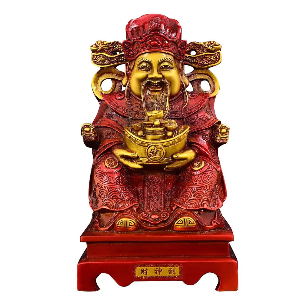 Chinese God of Wealth Figurine Brass Gold Caishen Statue for Home Decor, Bigan with Gold Ingot Office Desk Feng Shui Ornament Gi