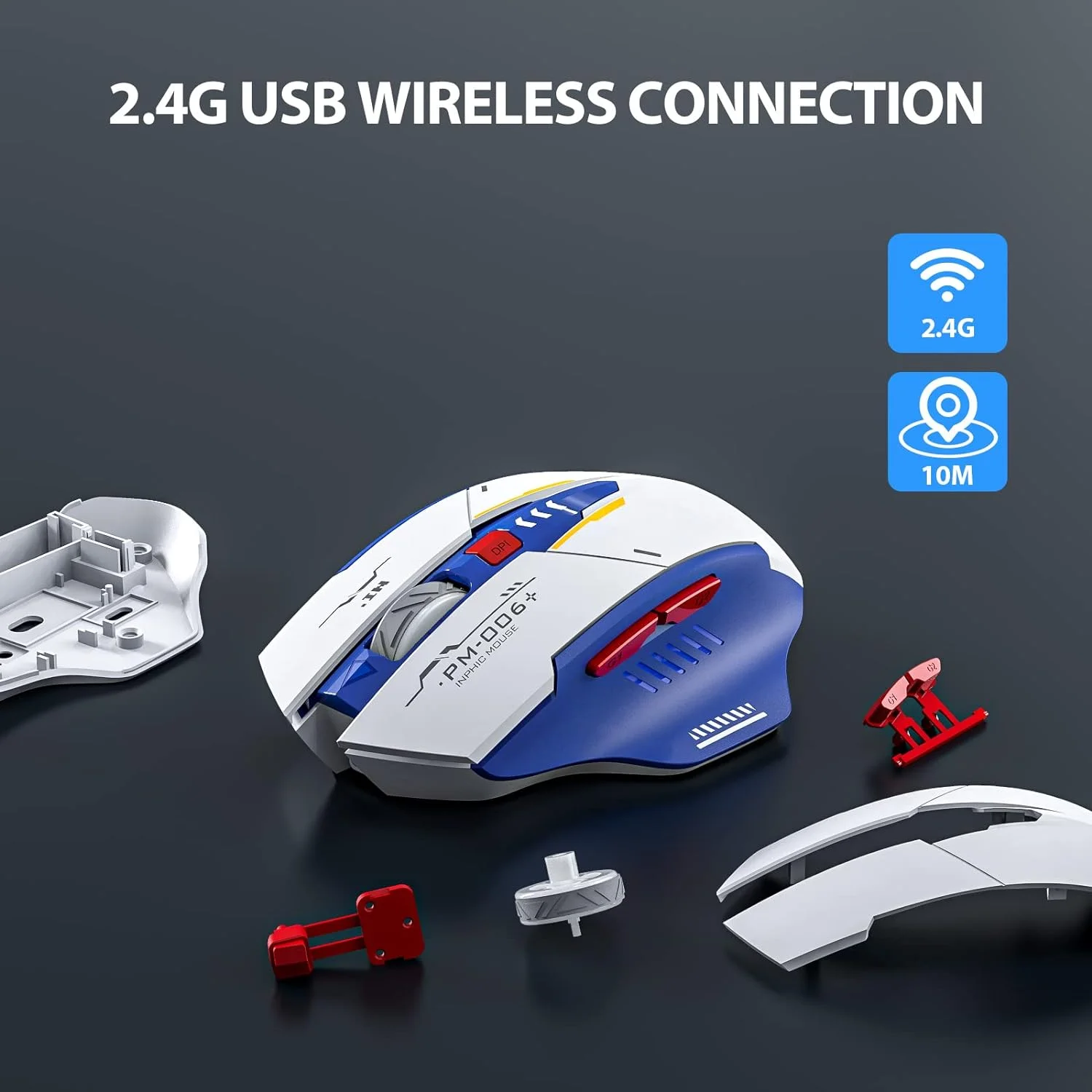 【Trending Now】 Inphic F9 Mecha Edition Wireless Mouse Silent Rechargeable Mouse Type-C LED Mouse For Computer Laptop Gaming.