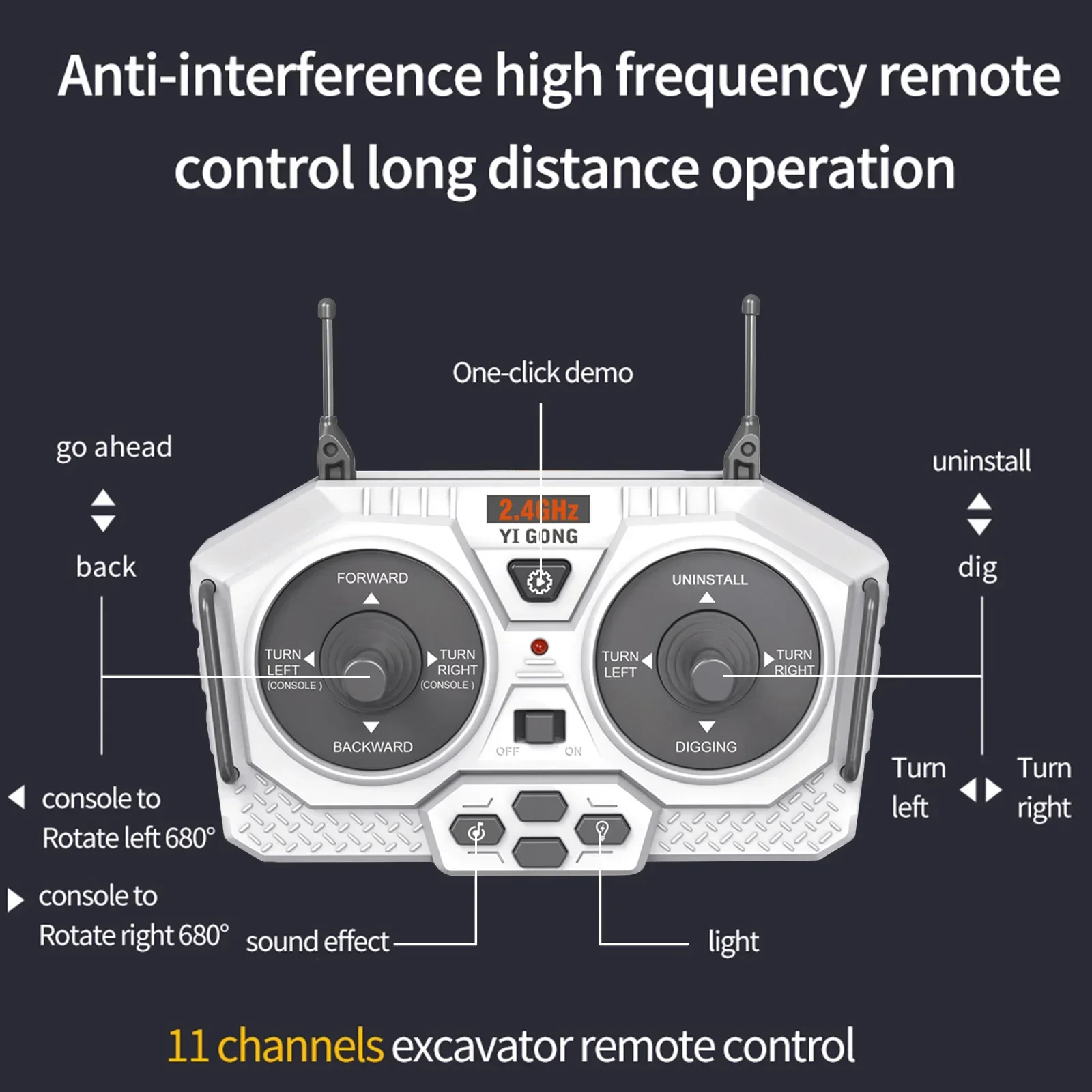RC Excavator Dumper 11CH Big 1/20 with Light Music 2.4GHz RC Truck Engineering Vehicles Educational Toys for Kid Christmas Gift