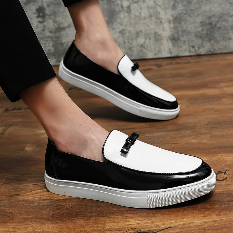 British Style Black White Mixed Colors Fashion Men's Panter Loafer Shoes Daily Casual Banquet Slip-On Men Flat Shoes - AliExpress