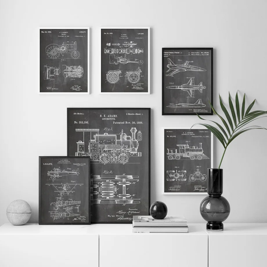 

Design Patent Drawings Train Plane Car Engine Wall Art Canvas Painting Posters And Prints Wall Pictures For Living Room Decor