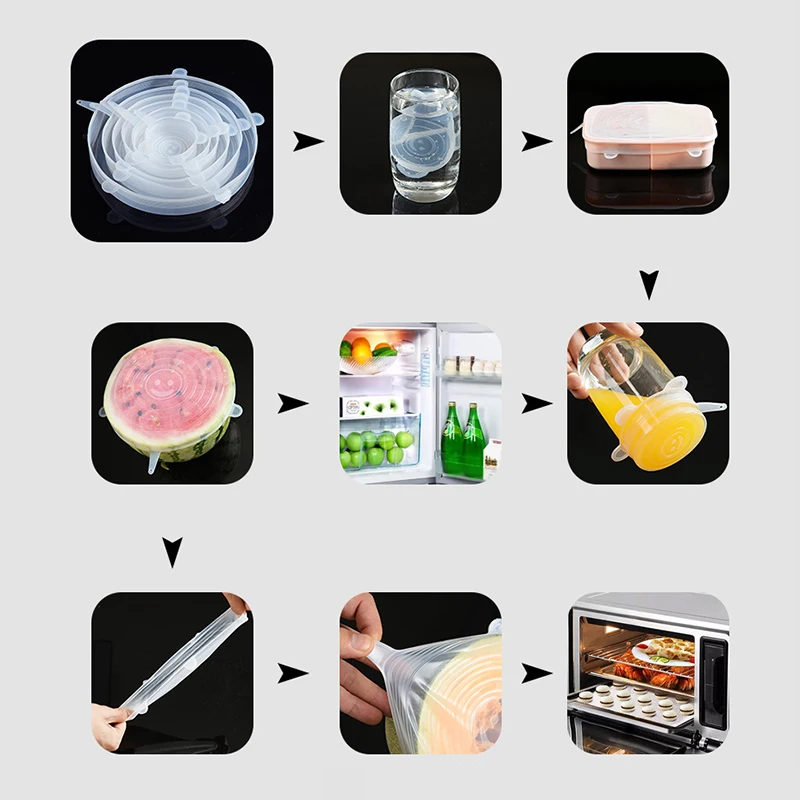 Food Cover Adjustable Elastic Silicone Cap Reusable Kitchen Utensil Storage Airtight Food Packaging Lids Accessories 6PCS food cover kitchen utensils kitchen supplies fresh keeping cover preservation cover