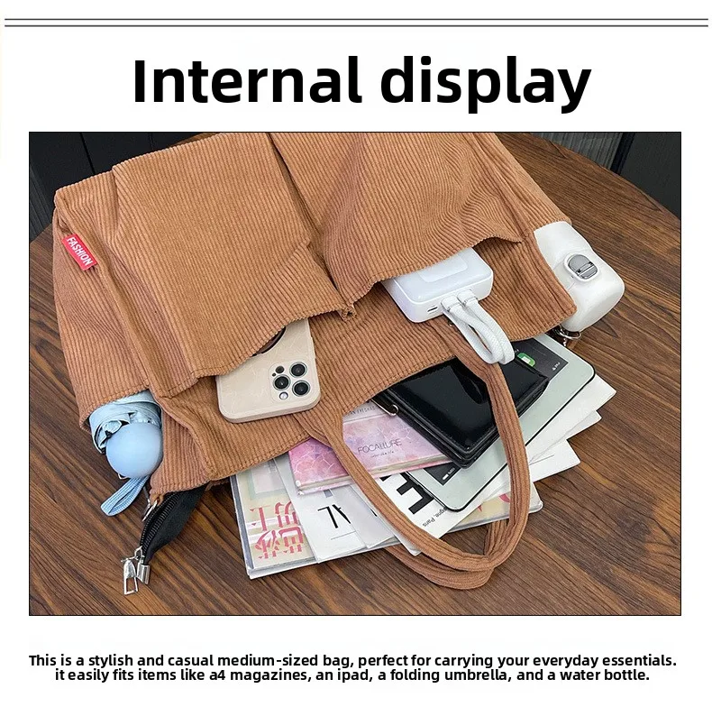 Warme Cord-Tragetasche, Geräumige Handtasche Einkaufstasche, Stilvolle & Praktische Schultertasche, Lässige Minimalistische Einzel-Umhängetasche – Detail 3