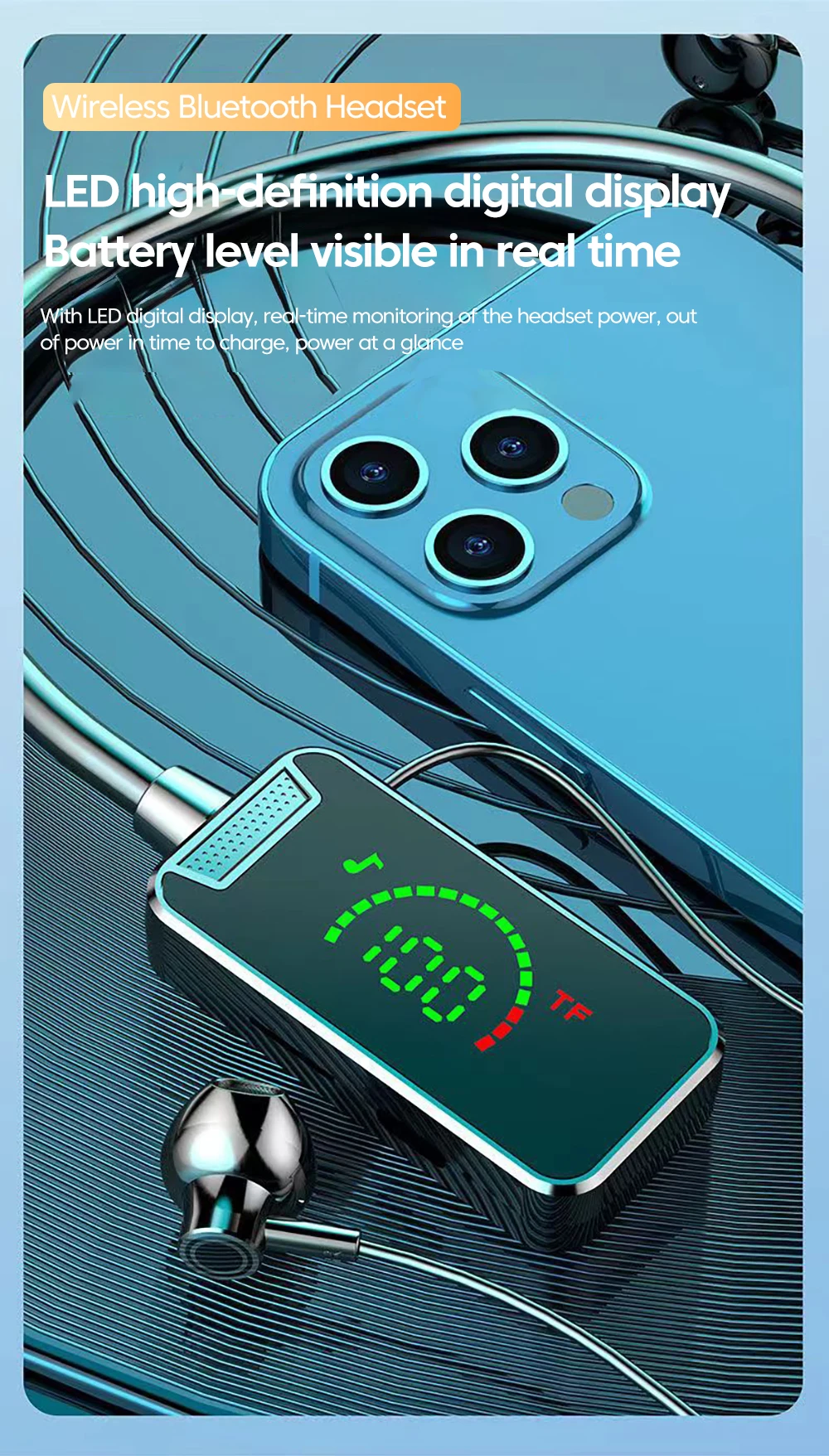 Description Picture 6 of itemWireless Bluetooth 5.3 Headphone Neckband Earphone HIFI In-Ear Long Standby Battery Handfree Headset With Mic Support SD Card