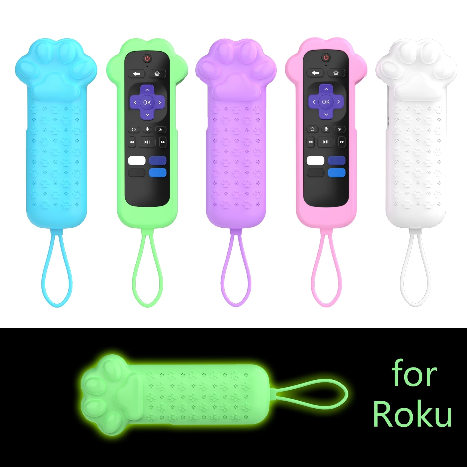 猫の足デザインシリコンリモコンカバーケース Roku TV TCL HISENSE Express HDストリーミングスティック 4K Premiere サウンドバー LE SE対応