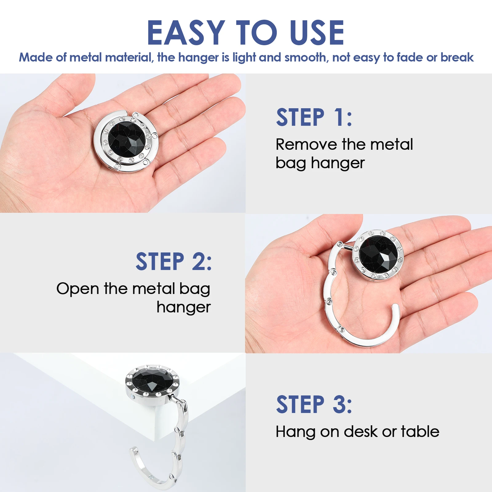 Metal Crystal Table Handbag Hook Non Slip Purse Holder