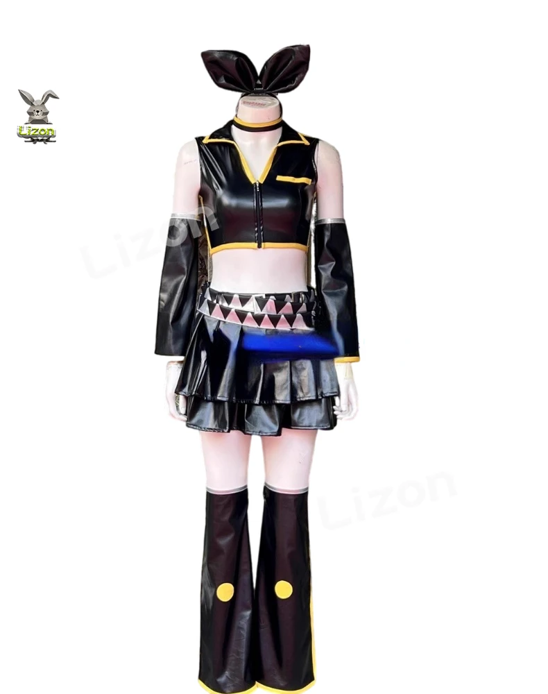 Anime Game Rin Cosplay Costume Adult Unisex Leather PU Top Shorts