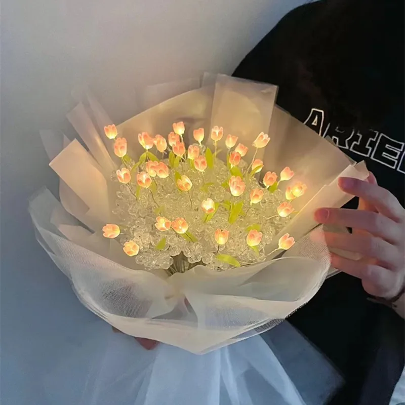 LED Night Light LED Atmosphere Lights Tulip Bouquet Night Light DIY Simulation Flower Desk Light Bedside Lamp Gift Decor