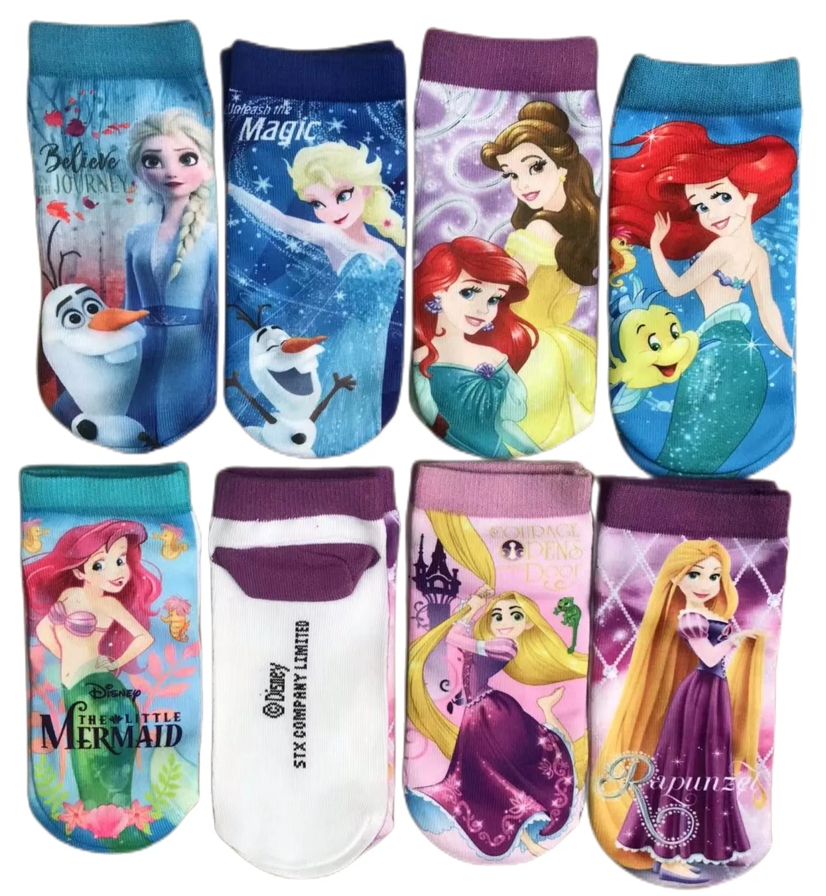 Hot Toys Princess Desing Socks Elsa Anna Mermaid Belle Prints Cotton Socks For 3-10T 4Pairs/lot Bright Color Kids Cartoon Socks