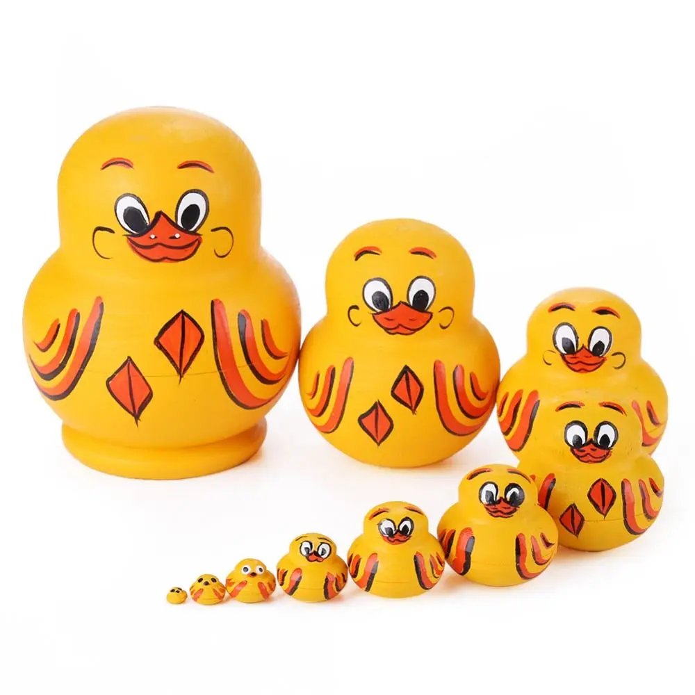 Ornament 10 Layer Nesting Dolls Wooden Yellow Duck Matryoshka Doll Toys Handmade Cartoon Stacking Dolls Decor Crafts