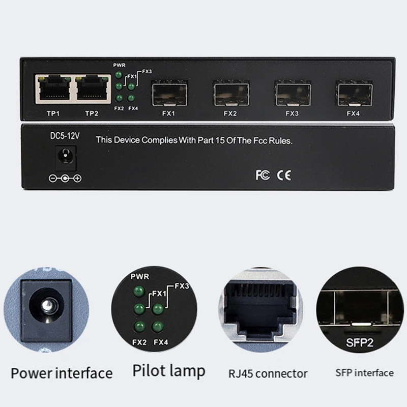 기가비트 SFP 미디어 컨버터 4 SFP - 2 RJ45 트랜시버 10/100/1000M 광섬유 스위치 EU PLUG-A86Z