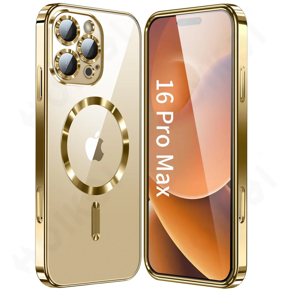Luxury Magnetic Plating Clear Shockproof Silicone Phone Case with Magsafe Compatibility