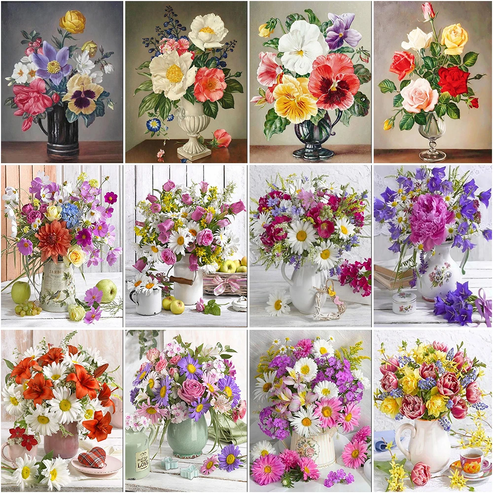 

Flower 5D Diamond Painting Vase Art Colorful Flowers Diamond Painting Inlaid with Diamonds Embroidery Painting Home Decoration