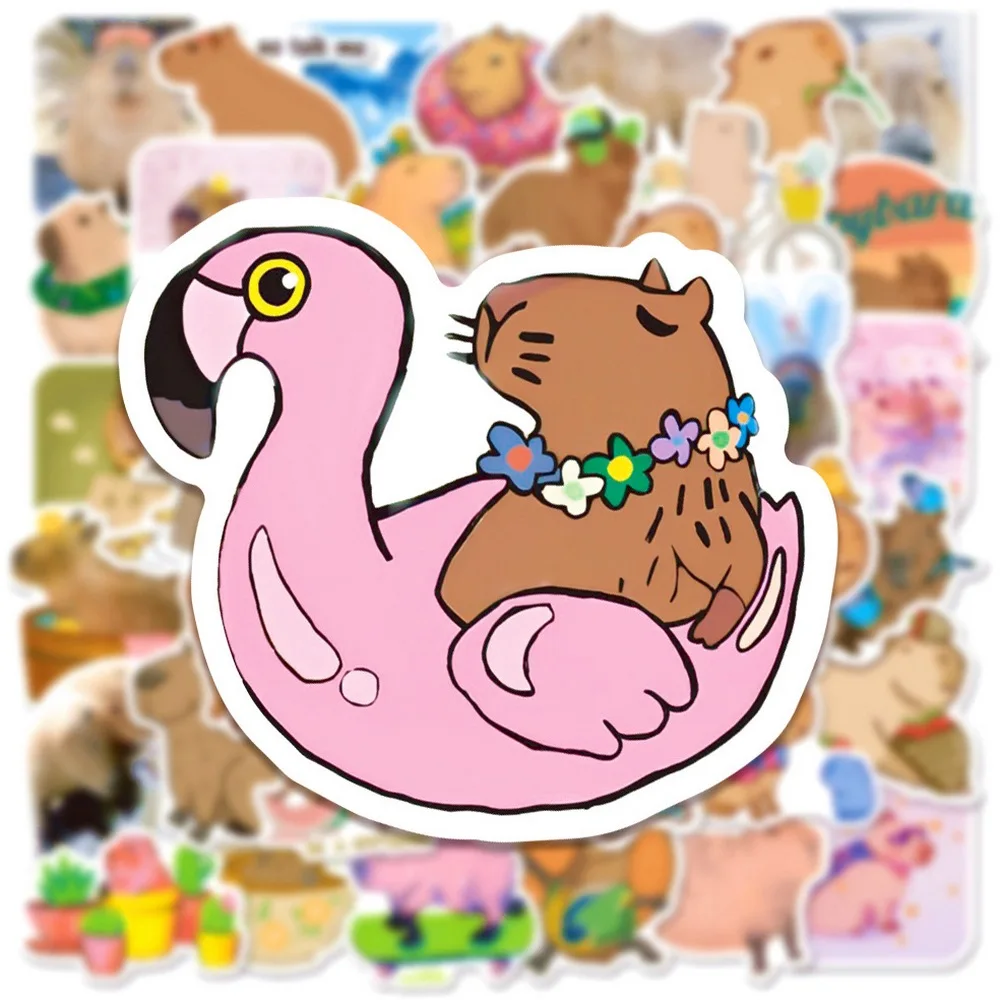 50 Stück süße Capybara-Aufkleber, Notebook, Laptop, Handy, Gepäck, Skateboard, Auto, Fahrrad, Cartoon, braune Tiere, Aufkleber für Kinderspielzeug – Detail 5