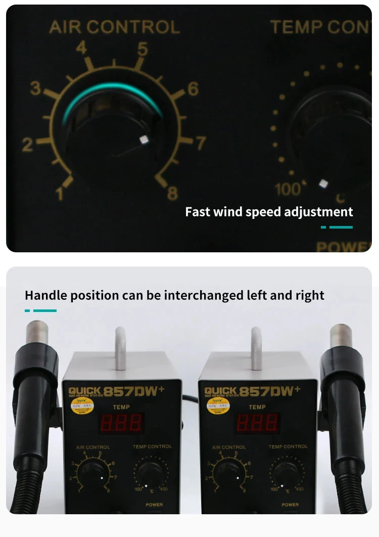 QUICK 857DW+ BGA Rework Station 580W Hot Air Gun Soldering Station with Heater SMD Solder Phone Motherboard PCB Repair