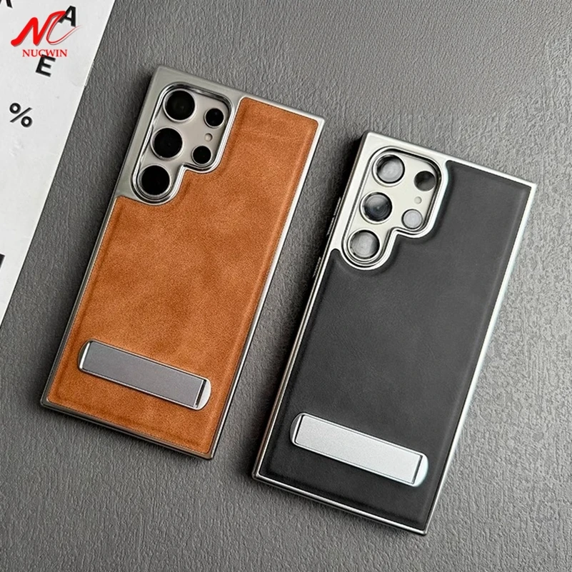 Ultra Business Plating Leather Case with Kick-Stand & Fold Stand Holder